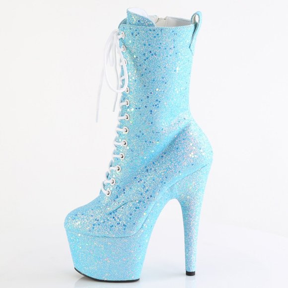 Shoes - Glitter Platform Lace Up High Heel Ankle Boots